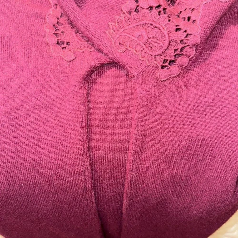 Ted Baker 3 M Tae Burgundy Scoop Neck Merino Wool Shoulder Lace KnitโSweater - Picture 14 of 15